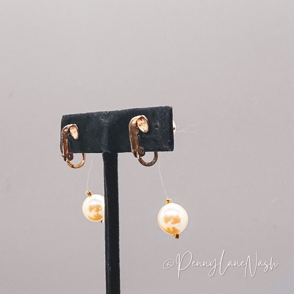 Vintage Pearl with Fishline Hang Pearl Drop Earrings - Picture 4 of 9